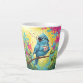 Schattige zingende blauwe vogel Latte mok (Rechterhoek)