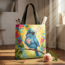 Schattige zingende blauwe vogel stijlvolle tote | 
