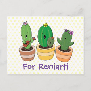 Schattige zingende cactus trio cartoon illustratie briefkaart