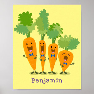 Schattige zingende karottenkwartet cartoonillustra poster