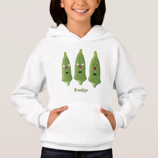 Schattige zingende okra groente cartoon (Voorkant)
