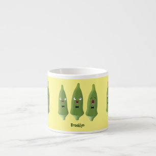 Schattige zingende okra groente cartoon espresso kop