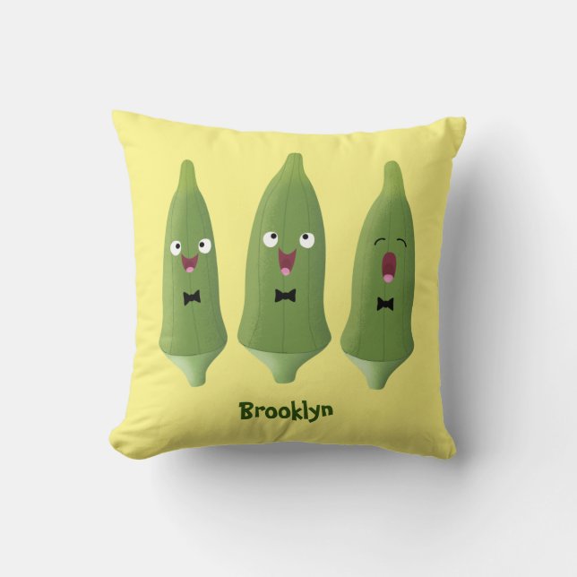 Schattige zingende okra groente cartoon kussen (Voorkant)