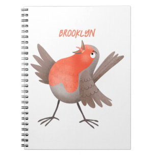 Schattige zingende roodborst vogel cartoon notitieboek