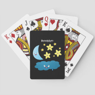 Schattige zingende sterren, maan en wolk cartoon  pokerkaarten