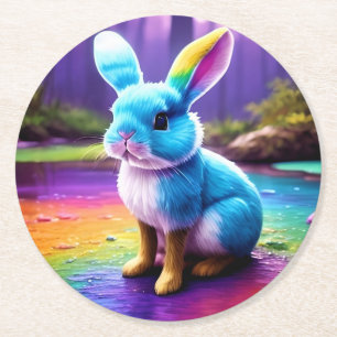 Schattige zittend blauw konijnenportret-36558 ronde kartonnen onderzetter