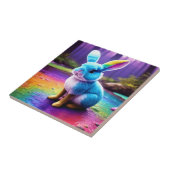Schattige Zittend Blauw Konijnenportret Tegeltje (Zijkant)