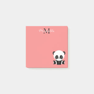 Schattige Zittende Panda Monogram Zalmroze Post-it® Notes