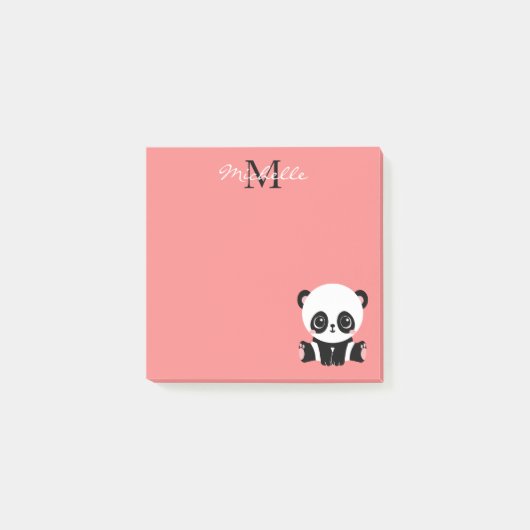 Schattige Zittende Panda Monogram Zalmroze Post-it® Notes (Voorkant)