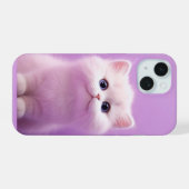 Schattige zittende witte kat iPhone 15 case (Achterkant horizontaal)