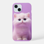 Schattige zittende witte kat iPhone 15 case (Achterkant)