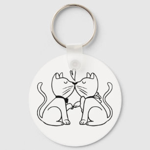 Schattige Zoenende Katten Zwarte Witte Kitten Kat Sleutelhanger