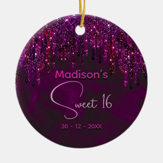 Schattige zoet 16 Roze Rood Eenhoorn Glitter Drips Keramisch Ornament (Voorkant)