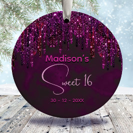 Schattige zoet 16 Roze Rood Eenhoorn Glitter Drips Keramisch Ornament