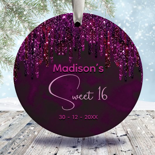 Schattige zoet 16 Roze Rood Eenhoorn Glitter Drips Keramisch Ornament