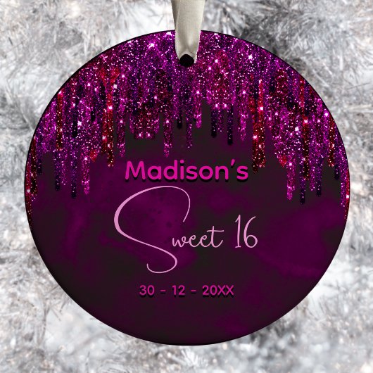 Schattige zoet 16 Roze Rood Eenhoorn Glitter Drips Keramisch Ornament