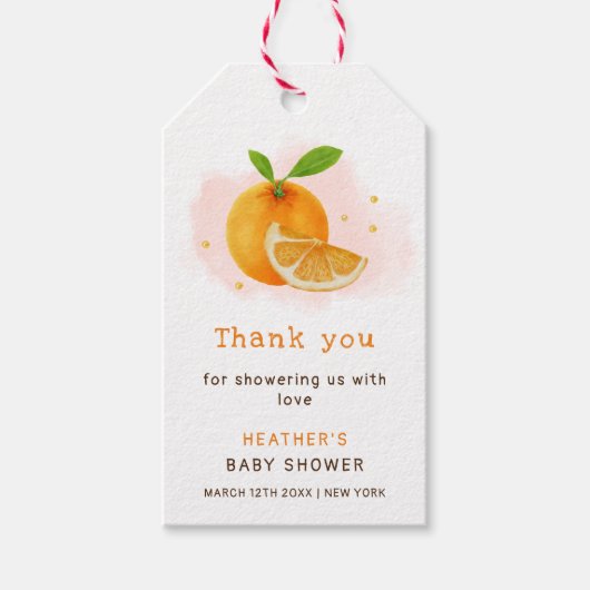 Schattige Zoet Sinaasappel Citrus Baby shower Dank Cadeaulabel (Voorkant)