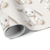 Schattige Zoete Crème Witte Konijnen Kerstmis Cadeaupapier (Rol Hoek)