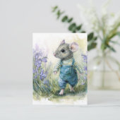 Schattige zoete muis in denim briefkaart (Staand voorkant)