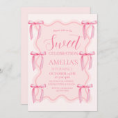 Schattige Zoete Viering Roze Strik 5e Verjaardag  Kaart (Voorkant / Achterkant)