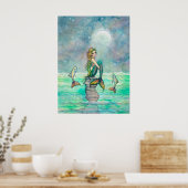Schattige Zoete Zeemeermin en Vis Fantasie Kunst Poster (Keuken)