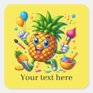 Schattige Zomer Ananas fruit tekst toevoegen Vierkante Sticker