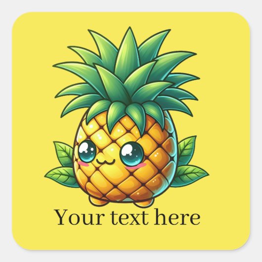 Schattige Zomer Ananas fruit tekst toevoegen Vierkante Sticker (Voorkant)