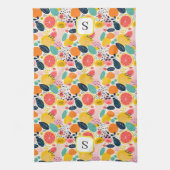 Schattige Zomer Citrus Fruit Monogram Initiaal Theedoek (Verticaal)