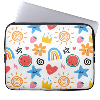 Schattige Zomer Doodles Whimsisch Naadloos Patroon Laptop Sleeve