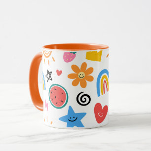 Schattige Zomer Doodles Whimsisch Naadloos Patroon Mok