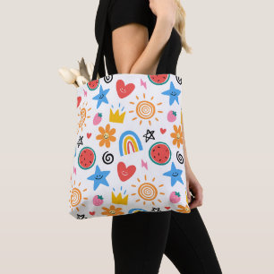 Schattige Zomer Doodles Whimsisch Naadloos Patroon Tote Bag