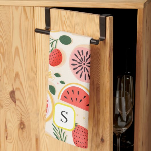 Schattige Zomer Fruit Monogram Initiaal Theedoek (Derde Gevouwen)