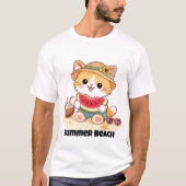 Schattige Zomer Strand Kat T-shirt (Voorkant)
