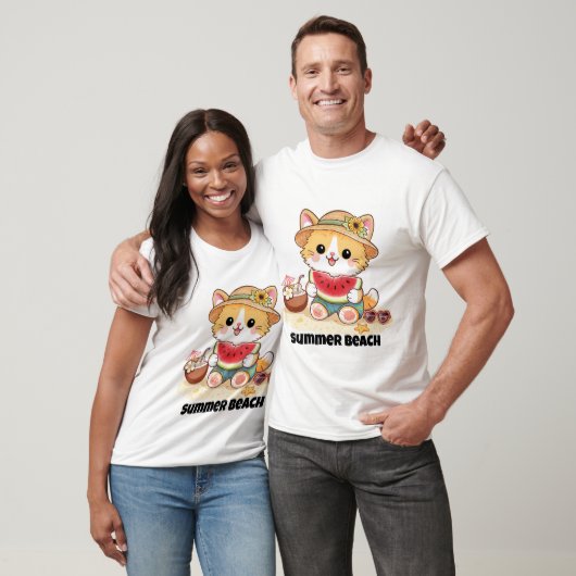 Schattige Zomer Strand Kat T-shirt (Unisex)