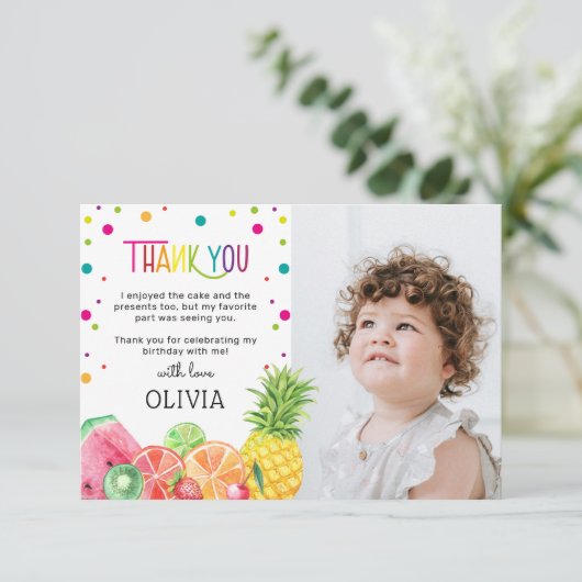 Schattige Zomer Tropische Tutti Fruitti Fruit Verj Bedankkaart (Staand voorkant)