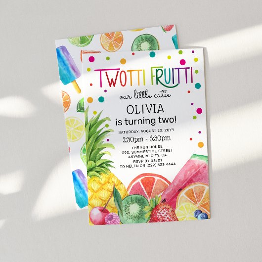 Schattige zomer TWO-tti Fruitti Fruit 2de verjaard Kaart