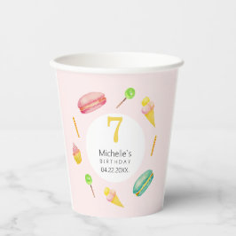 Schattige Zomer Verjaardagsfeest Waterverf Illustr Papieren Bekers