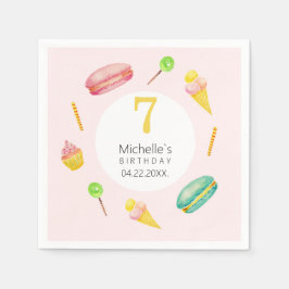 Schattige Zomer Verjaardagsfeest Waterverf Illustr Servet