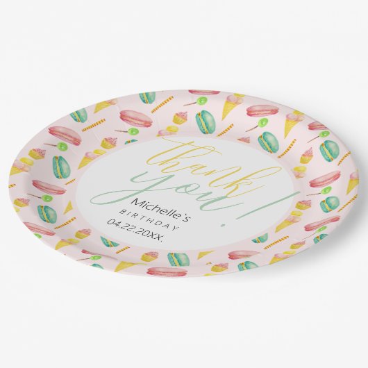 Schattige Zomerfeest Waterverf Illustratiepatroon Papieren Bordje (Gekanteld)