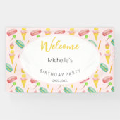 Schattige Zomerfeest Waterverf Illustratiepatroon Spandoek (Horizontaal)