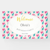 Schattige Zomerfeest Waterverf Illustratiepatroon Spandoek (Horizontaal)