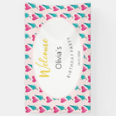 Schattige Zomerfeest Waterverf Illustratiepatroon Spandoek (Verticaal)