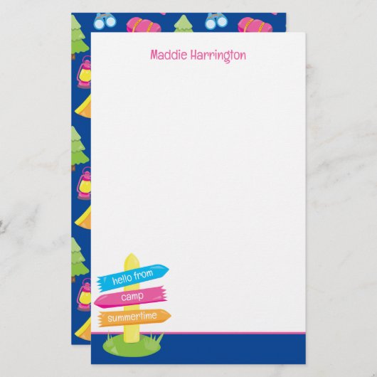 Schattige zomerkamp patroon briefpapier (Voorkant / Achterkant)
