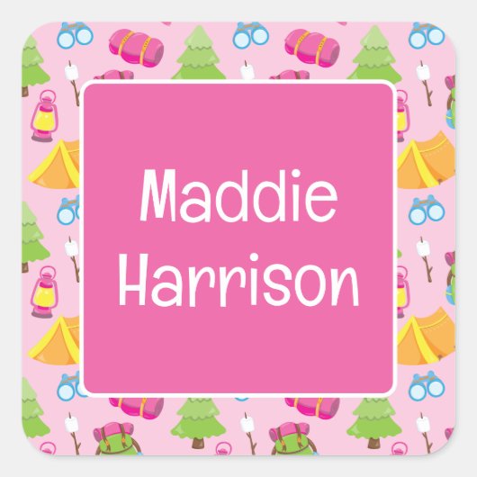 Schattige zomerkamp patroon vierkante sticker (Voorkant)