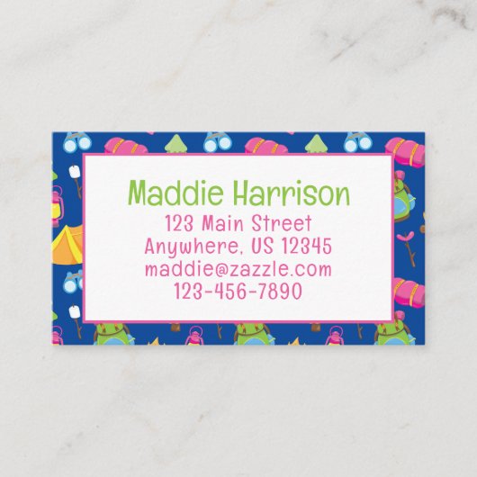 Schattige zomerkamp Pattern Contact Kaart Visitekaartje (Voorkant)