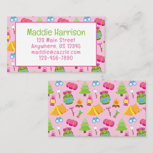 Schattige zomerkamp Pattern Contact Kaart Visitekaartje (Voorkant / Achterkant)