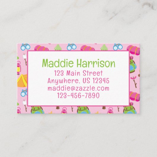 Schattige zomerkamp Pattern Contact Kaart Visitekaartje (Voorkant)