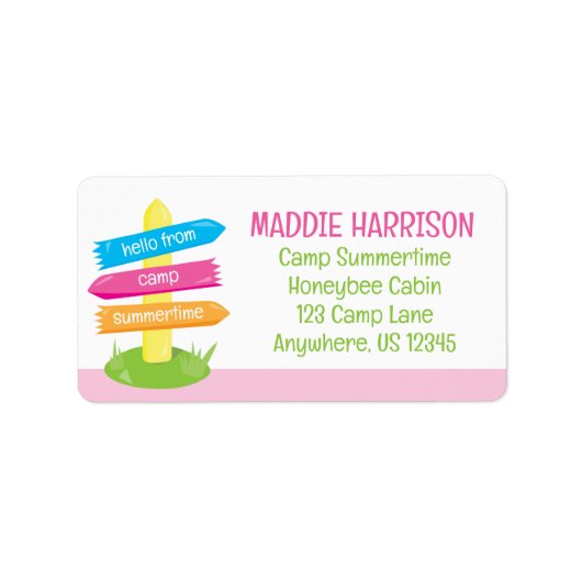 Schattige zomerkamp teken groot retouradres etiket (Voorkant)