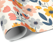 Schattige zomerkoraal en marineblauw bloemenpatroo cadeaupapier (Rol Hoek)