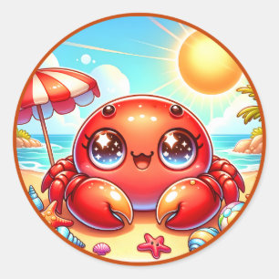 Schattige Zomerkrab liefhebbers strand Ronde Sticker